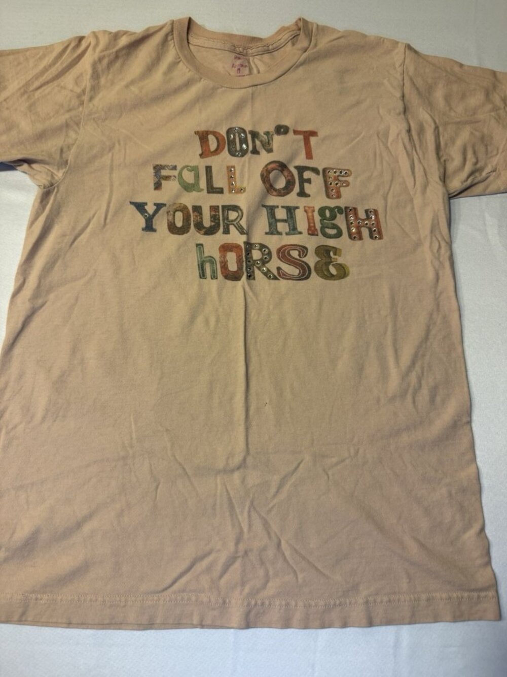 Womens Raisin Arrows Dont Fall Off Your Horse Rhinestone Accents Peach Size M